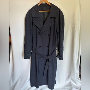 Men’s black belted trench coat, size 44 Tall